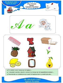 Çocuklar İçin A Sesi Çalışma Sayfaları 